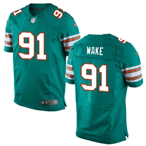 Men's Elite Cameron Wake Nike Jersey Aqua Green Alternate - #91 NFL Miami Dolphins